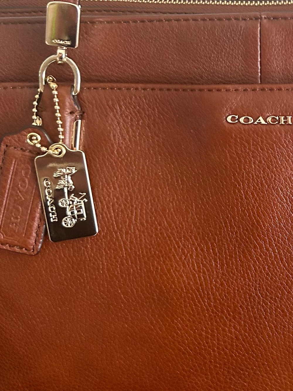 Coach Brown Madison Kimberly Carryall Cognac Pebbled Leather Shoulder bag Tote - Picture 4 of 15